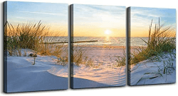 hyidecorart Bilder Sonnenuntergang Strand Leinwandbild, Modern Meer Landschaft Kunstdruck Deko, Natur 3 Stücke Wandbilder Wohnzimmer Schlafzimmer Küche Esszimmer Wohnung und Badezimmer Sonnenuntergang Strand 40L x 30B cm Angebot bei HelloDeals