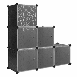 WOLTU Schuhboxen stapelbar, Schuhregal mit 6 Stapelboxen, Aufbewahrungsbox mit Tür, DIY Steckregal, Kunststoffbox für Schuhaufbewahrung, Schuhorganizer, 35x35x35 cm pro Schuhkarton, Schwarz 105x35x105cm Schwarz