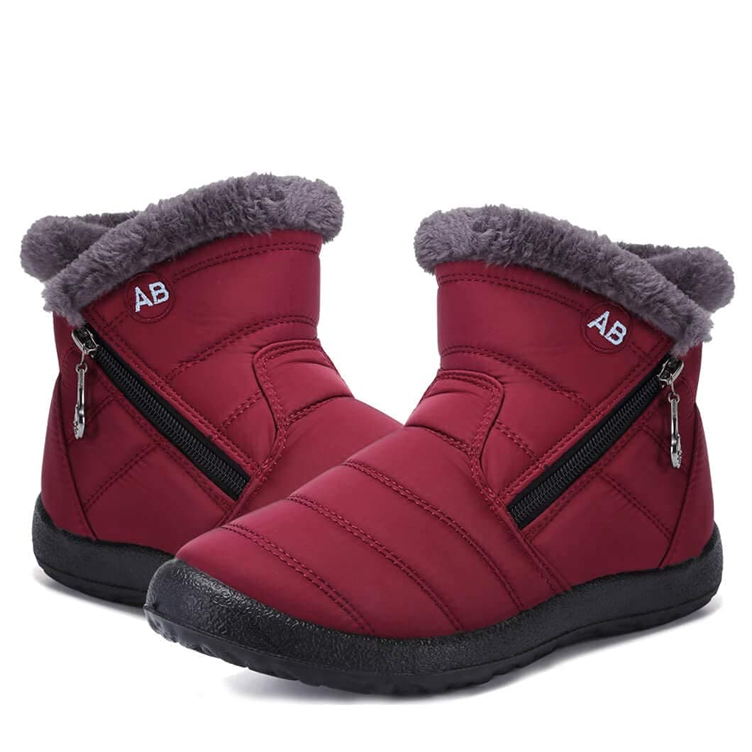 Maxome Winterstiefel Damen Warme Gefüttert Winterschuhe Schneestiefel Winterboots Reißverschluss Kurzschaft Stiefeletten Winter Boots Outdoor Leicht Bequem Rutschfeste Wanderstiefel 41 EU Rot