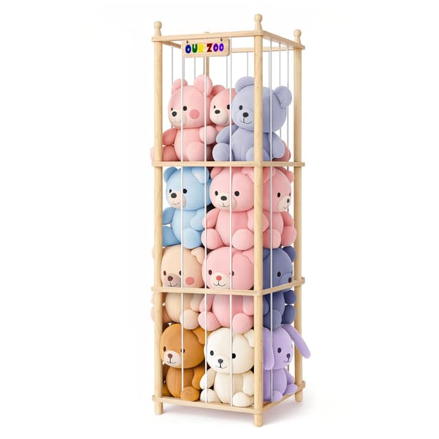 Holz Kuscheltier Aufbewahrung, Ahatstor Stofftier Aufbewahrung Stabil & Langlebig, Platz Sparen Stuffed Animal Storage für Spielzimmer, Kinderzimmer, Schlafzimmer, Wohnzimmer
