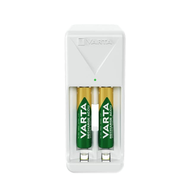 Varta Akku Ladegerät, inkl. 2X AAA 800mAh, Batterieladegerät für wiederaufladbare Batterien, lädt 2 AA/AAA gleichzeitig, Mini Charger, weiß Mini Charger inkl. 2x AAA AAA 800mAh
