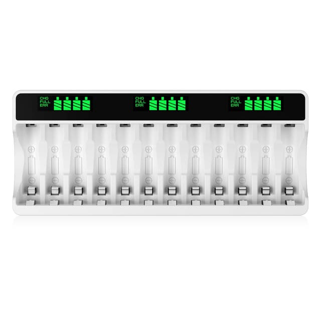 HiQuick Akku Ladegerät, AA AAA Ladegerät für Mignon AA, Micro AAA NI-MH wiederaufladbar Batterien, 12-Ladeplatz mit LCD Anzeige 12 Fach Ladegerät