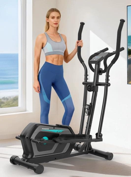 Neezee Ultraleiser Crosstrainer für Zuhause mit 16-Stufiger Widerstandsstufen, 6 kg Magnetischem Schwungrad, Bluetooth-App, Crosstrainer mit LCD-Monitor, Pulssensor, Flaschenhalter-Gerätehalterung Schwarz LCD-Monitor (Klassisch)