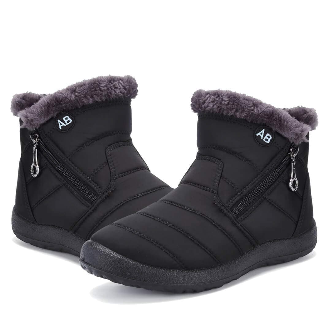 Maxome Winterstiefel Damen Warme Gefüttert Winterschuhe Schneestiefel Winterboots Reißverschluss Kurzschaft Stiefeletten Winter Boots Outdoor Leicht Bequem Rutschfeste Wanderstiefel 38 EU Schwarz