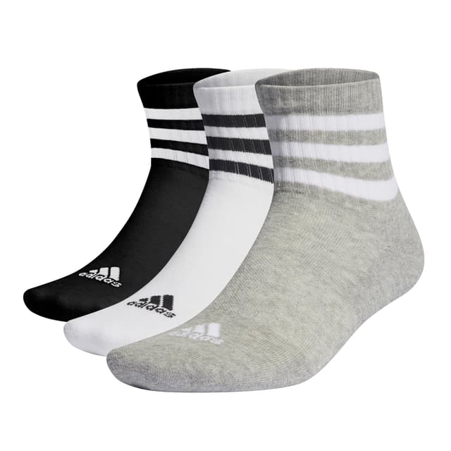 adidas Unisex 3-stripes Cushioned Sportswear Mid-cut Socks 3 Pairs Knöchelsocken (3er Pack) 40-42 Medium Grey Heather / White / Black