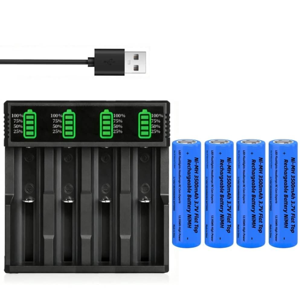 18650 Akku Ladegerät mit 4 Pack 3,7V 3500mAh Flat Top Akku NI-MH, 4-Soll LCD Smart Schnell Aufladen USB Batterieladegerät für 10440 14500 16340 18650 26650 Li-ion Wiederaufladbarer Akkus