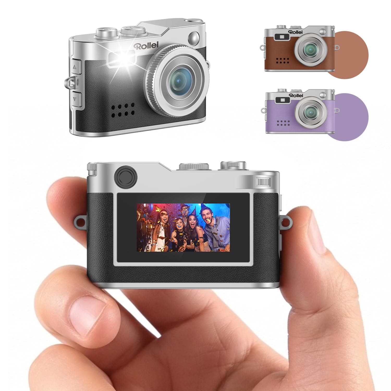 Rollei Minidigitalkamera Vintage Schwarz, 1080P FHD Kleine Retro Digitalkamera mit 0,96 Zoll Farbbildschirm 2MP Daumenkamera Kompakte Fotokamera mit Blitz & Aufzeichnung, Mini-Digital-Kamera-Klein