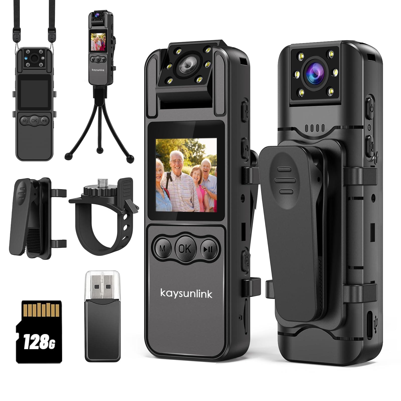 kaysunlink Körperkamera mit Audio- und Videoaufnahme, 1080P FHD, Mini-Polizei, tragbar, klein, persönlicher Camcorder, Sport, Action, Outdoor-Videorecorder (128 GB)