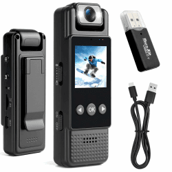 Tragbare Kleine Körperkamera 1080P – 180° Drehbare Mini Kamera mit HD-LCD-Bildschirm, Mini Überwachungskamera mit 6 Stunden Videoaufnahme, Bodycam Körperkamera für Meeting,Reiten,Haustierspaziergänge Angebot bei HelloDeals