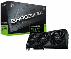 MSI GeForce RTX 5070 Ti 16G Shadow 3X OC — 16GB GDDR7 (28Gbps/256-bit), PCIe 5, Boost: 2482 MHz, HDMI 2.1b, DisplayPort 2.1b