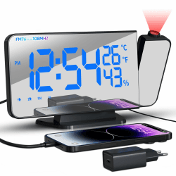 TAKRINK Projektionswecker Radiowecker mit 4 Stufen Bildschirmhelligkeit Digitalwecker mit 12 / 24H Projektionsanzeige 15 Lautstärkestufen 180° Projektor für Erwachsene, Kinder Marineblau Angebot bei HelloDeals