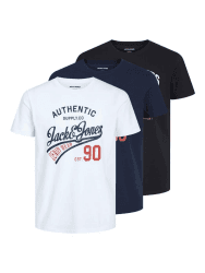 JACK & JONES Herren T-Shirt (3er Pack) XL Black/Pack:black+white+navyblazer Angebot bei HelloDeals