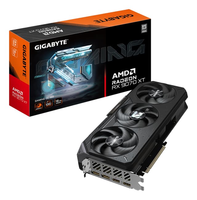 Gigabyte Radeon RX 9070 XT Gaming OC 16G Grafikkarte - 16 GB GDDR6, 256 Bit, PCI-E 5.0, 3060 MHz Kernfrequenz, 2 x DisplayPort, 2 x HDMI, GV-R9070XTGAMING OC-16GD Full-Height/Full-Length (FH/FL)
