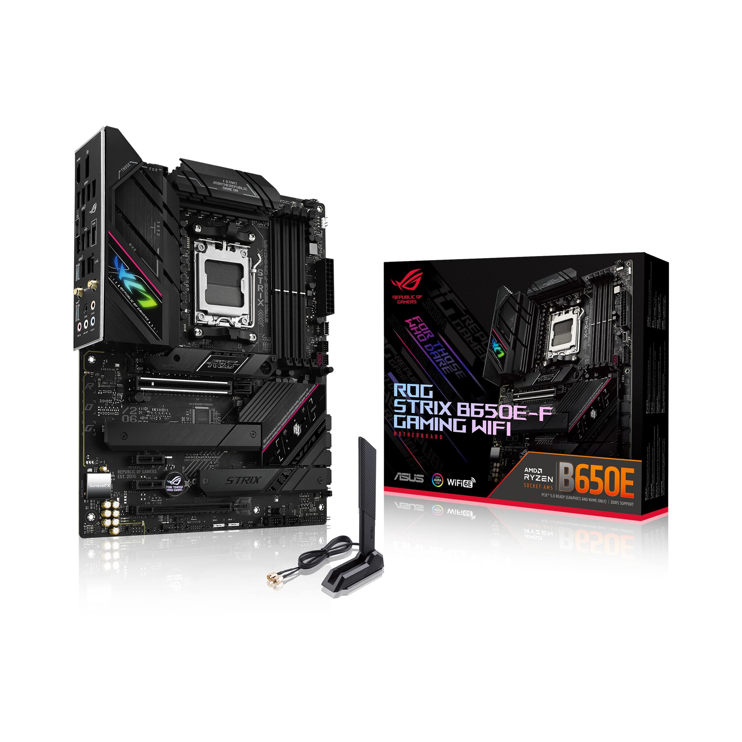 ASUS ROG STRIX B650E-F GAMING WIFI Mainboard Sockel AMD AM5 (Ryzen 7000, ATX, DDR5 Speicher, 12+2 Power Stages, USB 3.2 Gen 2x2 Typ-C, PCIe 5.0, Q-Release, WiFi 6E, Aura Sync) F WIFI B650E