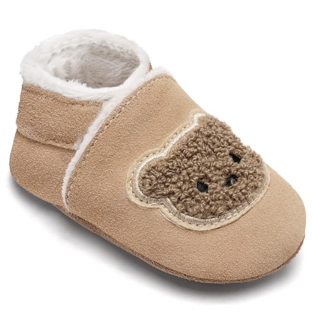 IceUnicorn Krabbelschuhe Baby Winter Lauflernschuhe Baby Gefüttert Lederschuhe Babys Weiche Leder Wildledersohlen Lederpuschen 12-18 Monate Khaki Bär