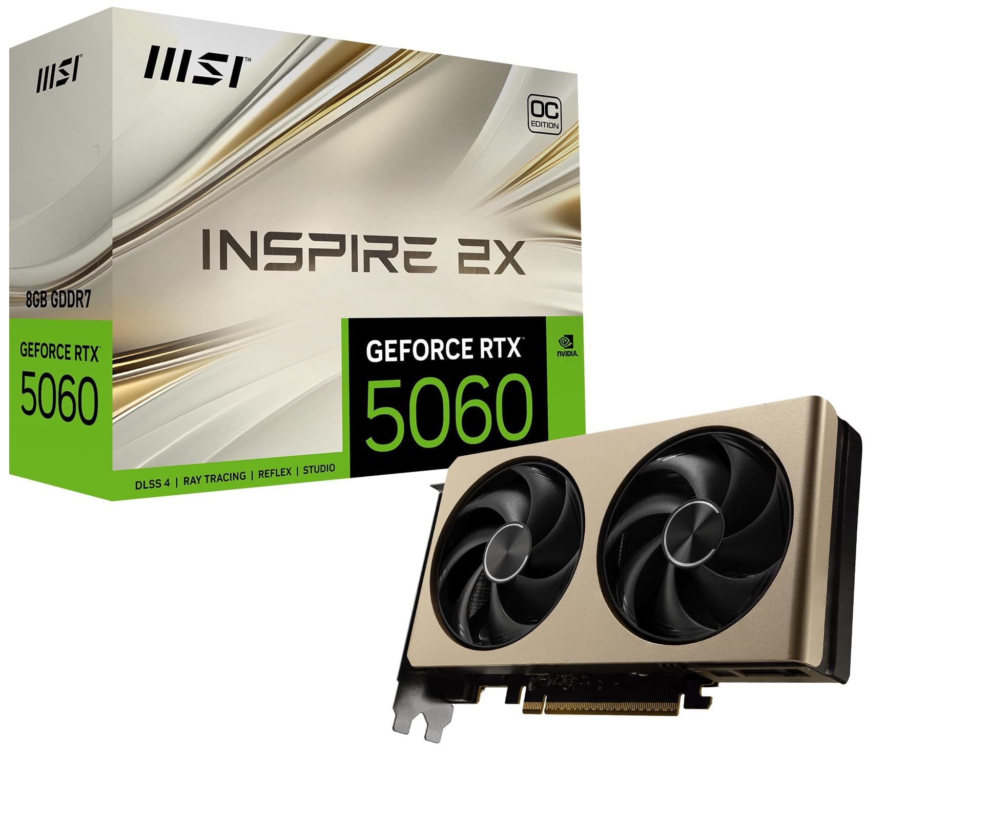 MSI GeForce RTX 5060 8G Inspire 2X OC - 8GB GDDR7 (28Gbps/128-bit), PCIe 5, Boost: 2535 Hz, HDMI 2.1b, DisplayPort 2.1b
