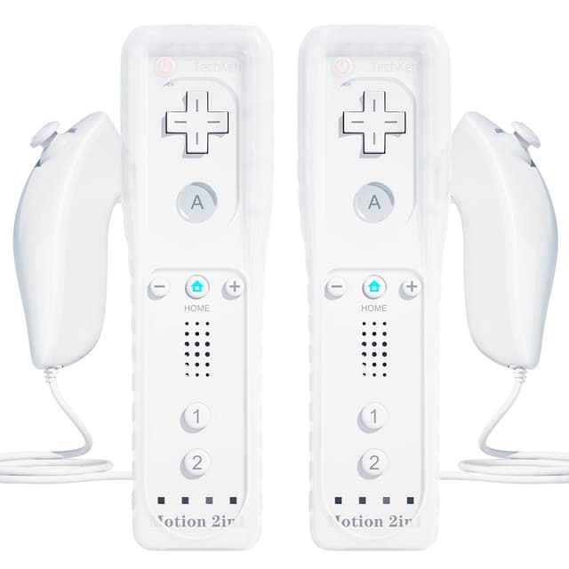 TechKen 2er Set Wii Remote Plus Mit Motion Plus und Nunchuck - Fernbedienung Kontroller Ersatz für Wii/WiiU White