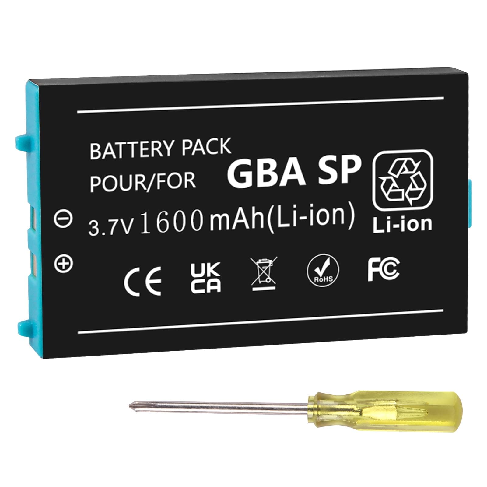 Akku für Nintendo Gameboy Advance SP 1600mAh Wiederaufladbarer Lithium-Ionen-Akku Ersatz für Nintendo GBA SP AGS-001 SAM-003 mit Schraubendreher
