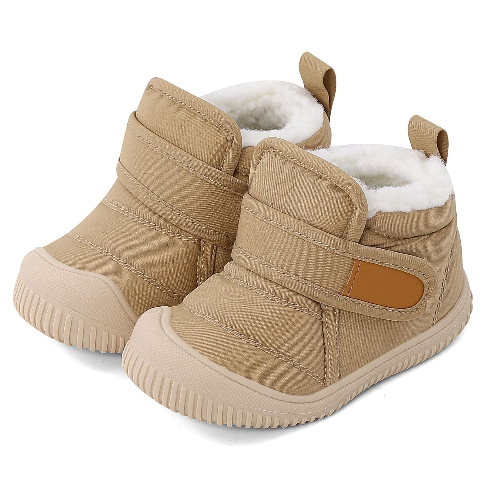 Cheerful Mario 1-5 Jahre Baby Jungen Mädchen Stiefel Lauflernschuhe Kleinkinder Winter Stiefel Warne Fell Gefüttert Winterscuhe Beige 22 EU
