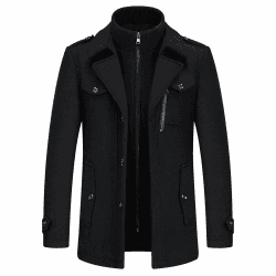 KUDORO Herren Wintermantel Wolle Kurzmantel Herren Wollmantel Mittellang Slim Fit für Business Freizeit Peacoat Herren Casual L Schwarz1 Angebot bei HelloDeals