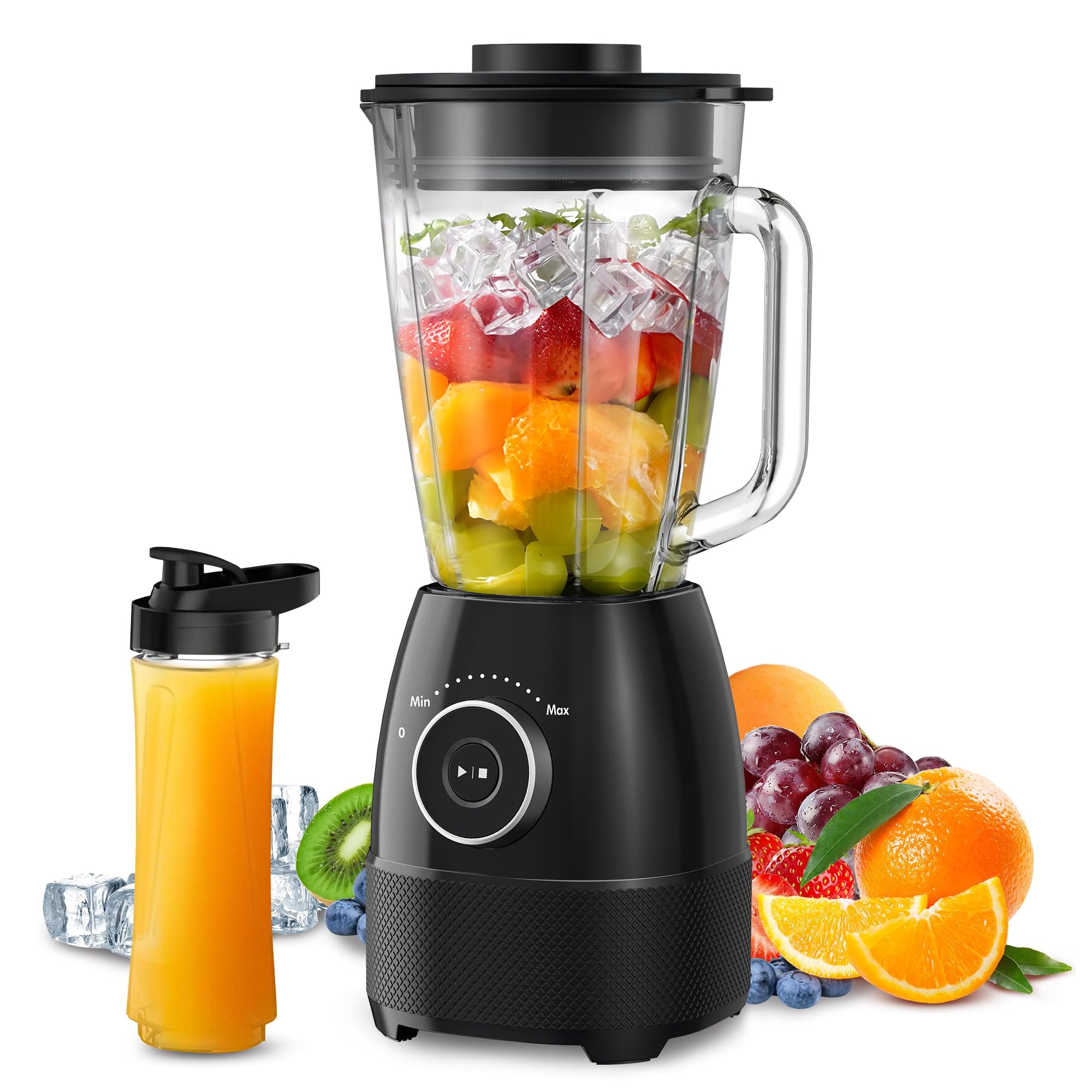Mixer, Smoothie Maker, Standmixer, 1500 Watt Hochgeschwindigkeits Mixer Smoothie Maker mit 1,5L Glasbehälter, 600ml Flaschen BPA frei Tritan, einstellbare Geschwindigkeit für Smoothies, Mixen OK1807P