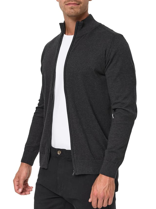 Indicode Herren Lau Strickjacke mit Stehkragen aus 80% Baumwolle | Cardigan für Männer L Charcoal Mix