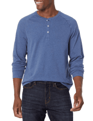 Amazon Essentials Herren Henley-Shirt mit Langen Ärmeln und normaler Passform (erhältlich in Übergrößen) XL Blau Heide Angebot bei HelloDeals