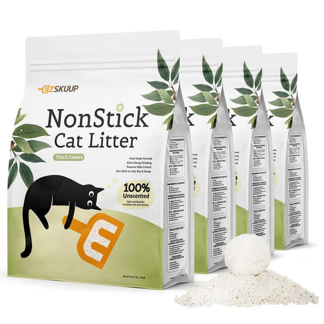 EZSKUUP Antihaftende Ultraklumpende Kassava & Tofu Katzenstreu Klumpstreu, Geruchskontrolle Geringer Austrag Klumpstreu für Katzen, Pflanzen-basierte Natürliche Zutaten katzensand, 4.1kg X 4 Packungen 16.4 KG