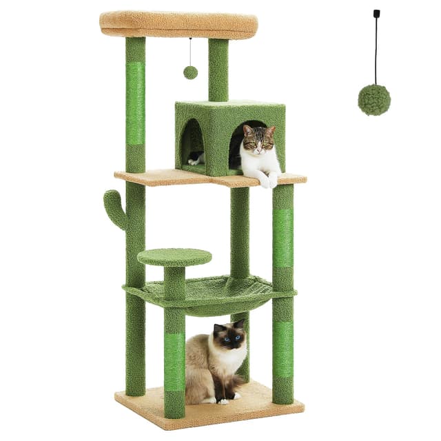 PAWZ Road Katzenbaum mit Metall-Plüsch-Hängematte, Katzenturm mit 2 Condo-Haus 6-stufige, großer oberer Sitzstange grün 143cm L-143cm Grün