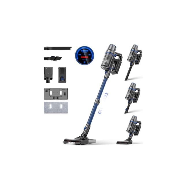Linkifly Akku Staubsauger mit Wischfunktion, 45000Pa/550W/60 Min Staubsauger kabellos mit bürstenfreiem Motor & LED-Touchdisplay, Selbststehender Saugwischer für Hartböden, Teppich & Tierhaare Blau