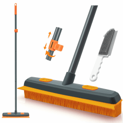 TidyBliss Gummibesen mit Stiel 146 cm, Besen Gummiborsten Tierhaare, SilikonBesen Innen mit Abzieher zum Entfernen von Tiere Katzen Hunde Haare von Teppichen, Fenstern (Orange) Angebot bei HelloDeals
