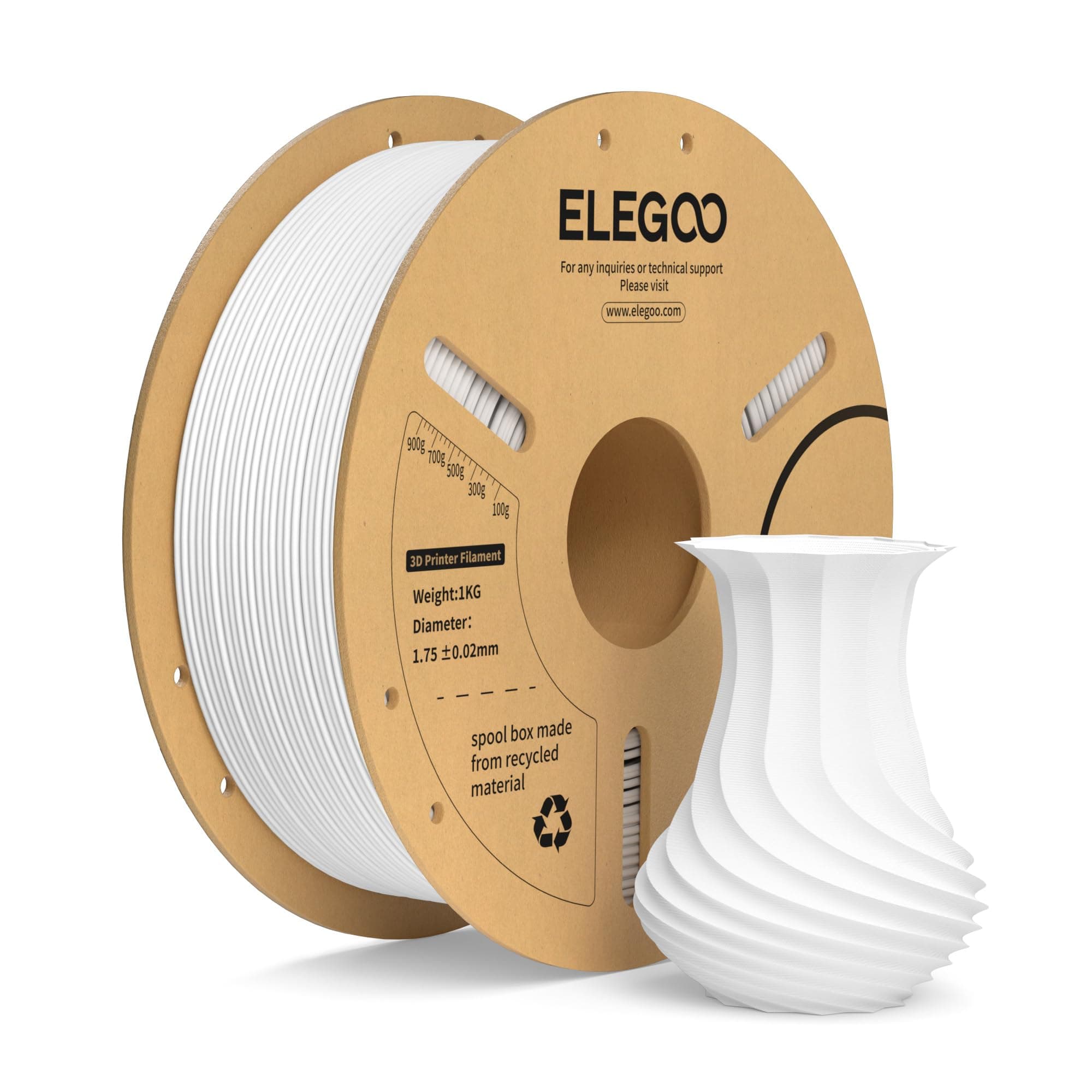 ELEGOO PLA+ Filament 1.75mm Weiß 1KG, PLA Plus 3D Drucker Filament, Härter und Stärker Filament-3D-Druckmaterialien, Maßgenauigkeit +/-0,02mm, Kompatibel mit den Meisten 3D Printer(1KG/Spool, 2.2lbs) 1kg Weiß