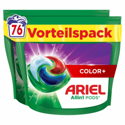 Ariel Waschmittel Pods All-in-1, Flüssigwaschmittel Kapseln 76 Waschladungen, Color+, Kraftvolle Fleckentfernung ab der 1. Wäsche Angebot bei HelloDeals