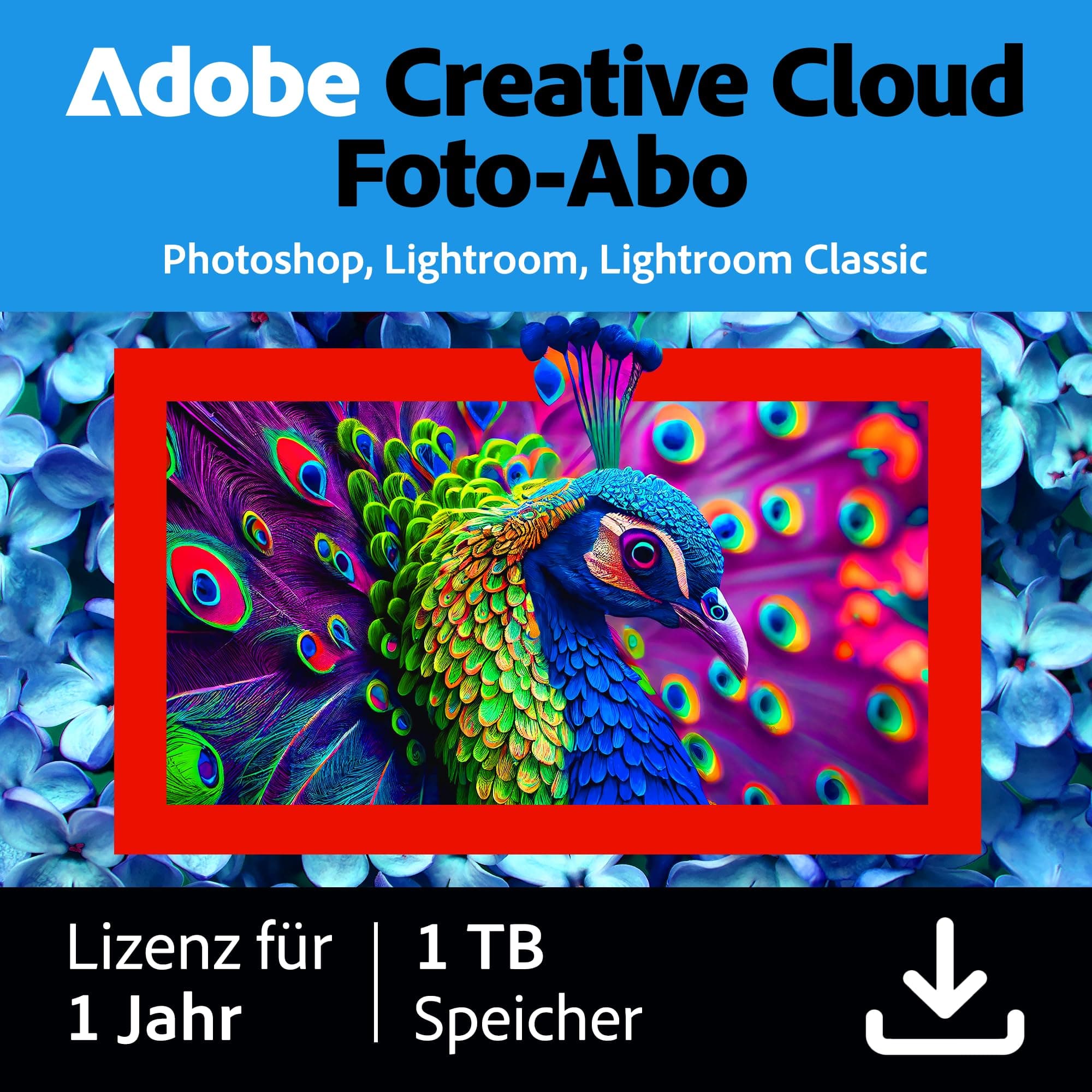 Adobe Creative Cloud Foto-Abo 1TB | inkl. Lightroom & Photoshop | 1 Jahr | KI-unterstützte Bildbearbeitung | WIN/MAC|Download | Aktivierungscode per Email