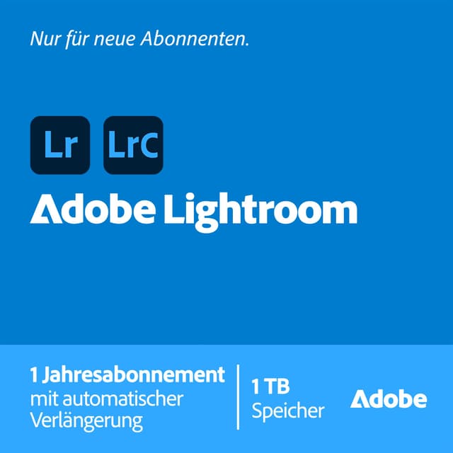 Adobe Lightroom inkl. Lightroom Classic 1 TB | Fotos bearbeiten, organisieren & teilen |Generative KI | Jahresabonnement mit automatischer Verlängerung | PC/Mac