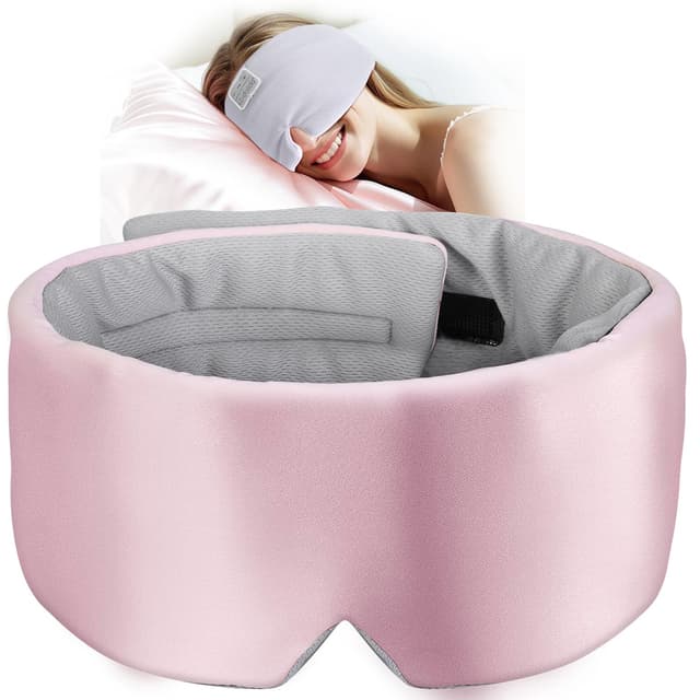 LC-dolida Schlafmaske mit Kopfhörer Schlafkopfhörer Seitenschläfer für Frauen Herren,Augenmaske Baumwolle Waschbar Schlafbrille mit Mikrofon für Reisen/Nickerchen/Yoga/Meditation/Schlafen Pfirsichrosa