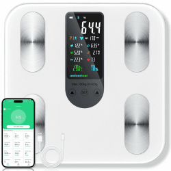 RWSRW Körperfettwaage mit Großem Display, Personenwaage mit Körperfettanalyse, Waage mit Körperfett und Muskelmasse, Bluetooth Waage Personen mit App, Körperwaage Digital mit 22 Messwerten Weiß
