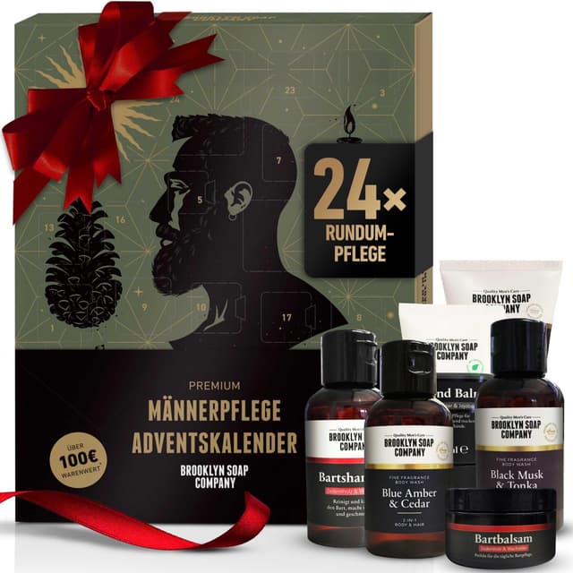Brooklyn Soap Company Adventskalender 2025 - Weihnachtskalender für Männer - 24 Essentials für Bartpflege, Haut & Haar