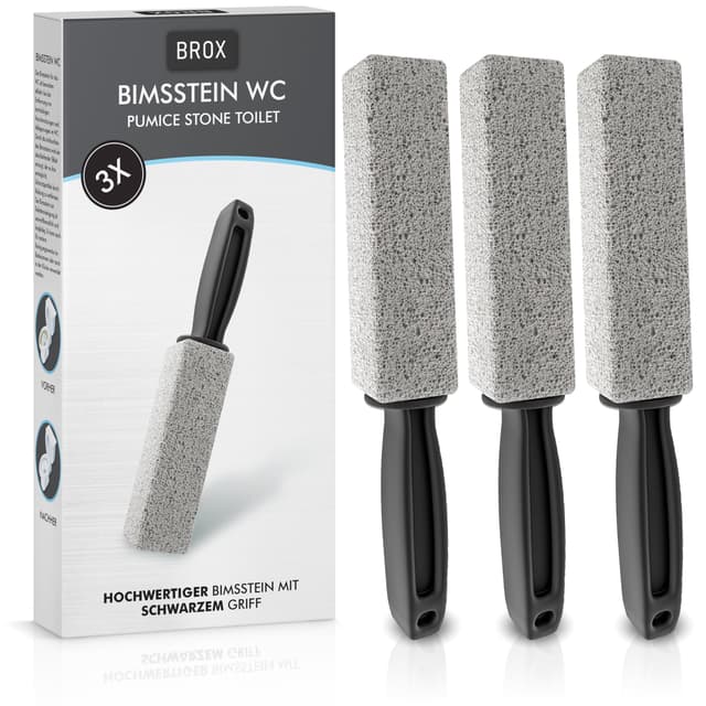 BROX Bimsstein WC 3 Stück – Klo Reiniger bei hartnäckigem Urinstein & Kalk – Pumice Stone Toilet – Toilettenstein für effektive Reinigung – Reinigungsstein – Urinsteinentferner mit schwarzem Griff 1 stück (3er Pack)