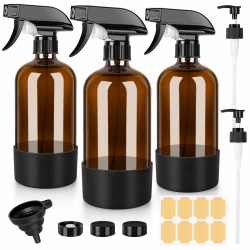 BELICOO 3 Stk 500ml Sprühflasche, Glas Pflanzensprühflasche, Sprühflaschen für Reinigung, Pflanzen, ätherische Öle, Haarpflege, nachfüllbare leere Sprühflasche mit justierbarer Düse für Spritz Bernstein Angebot bei HelloDeals