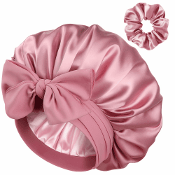 YANIBEST Satin Seide Haube für schlafende Frauen, Double Layer Hair Bonnet mit elastischem Bindeband für lockiges Naturhaar Rosa Angebot bei HelloDeals