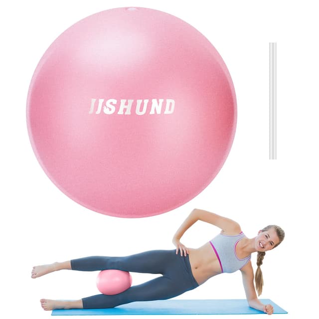 jjshund Pilates Ball, 25 cm Gymnastikball Kleiner Soft Yoga mit Aufblasbarem Strohhalm, Fitnessball für Zuhause Gym Yoga Pilates Fitness Balance Training Rosa