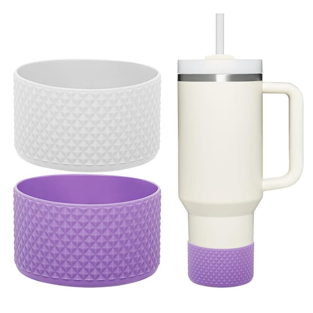 WK IEASON 2 Stück Tumbler Bottom Protector Flask Silikonmanschette für Stanley Quencher adventure 40oz & Stanley IceFlow 20oz 30oz und kompatibel mit Hydro Flask 12oz 21oz 24oz (Diamond White/purple) Diamant Weiß/Violett