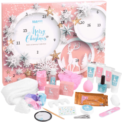 BRUBAKER Cosmetics Beauty Adventskalender 2025 - der XXL Wellness Weihnachtskalender für Frauen und Mädchen - 24 x Körperpflege Produkte & Spa Accessoires - Sterne und Schneeflocken Rosa