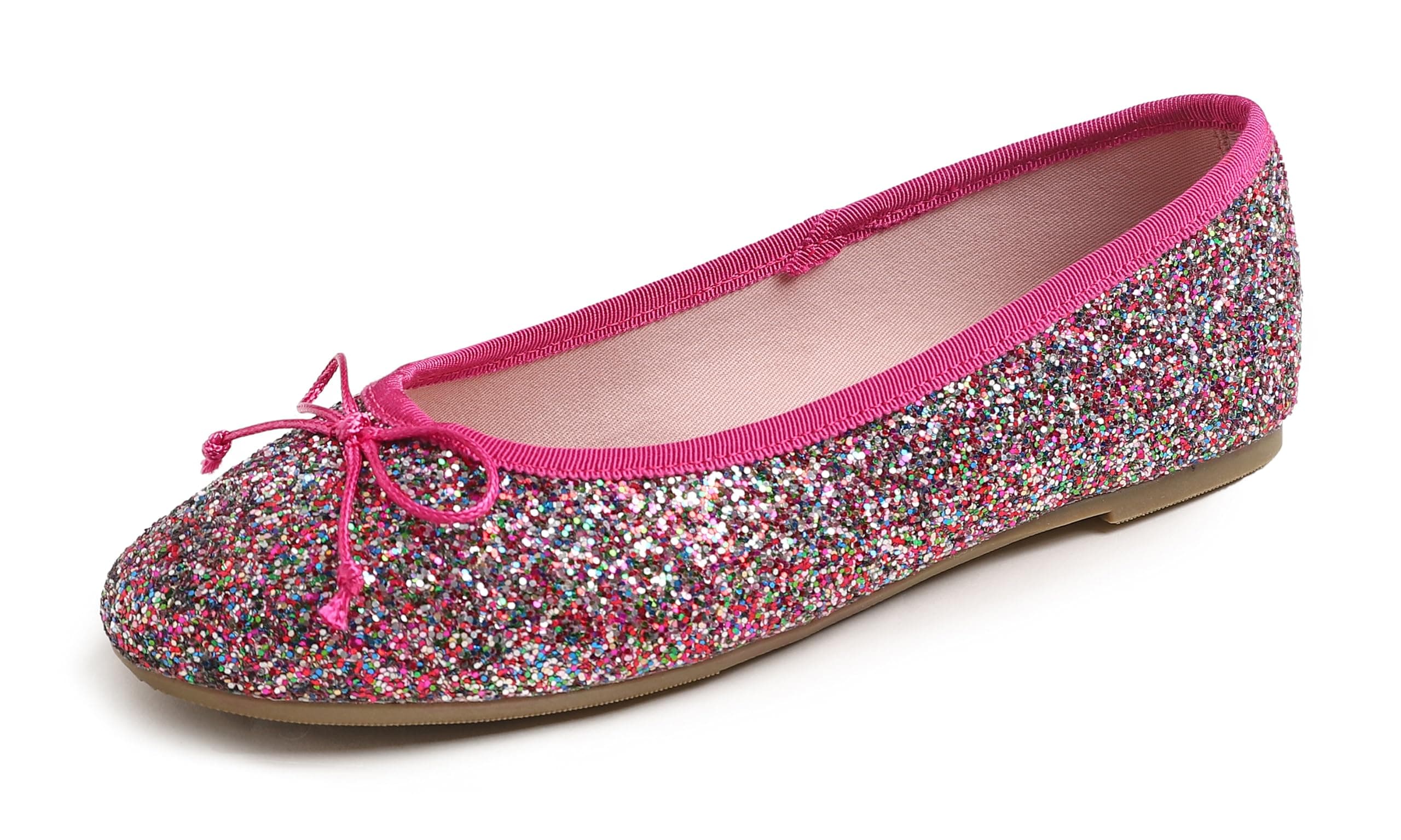 Feversole Round Glitter Ballerina,Damen Klassische Ballerinas Profilsohle Mutli Fuchsia Glänzend 37 EU