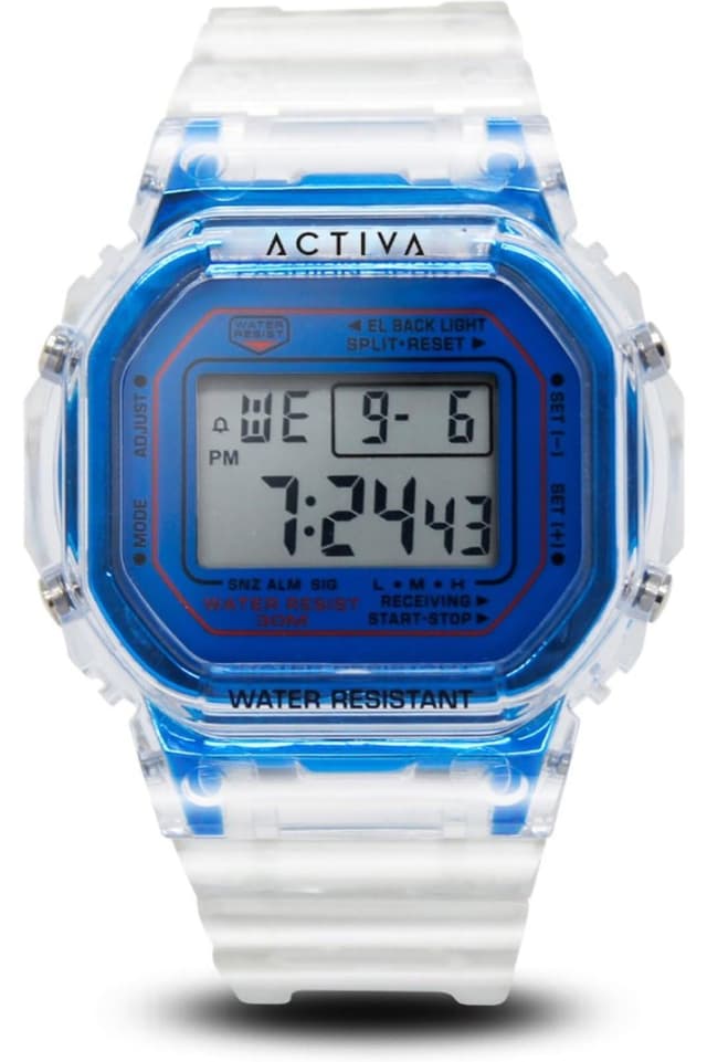 Invicta Activa Digital Kunststoff Herren Quarzuhrwerk - 44mm Weiß / Blau