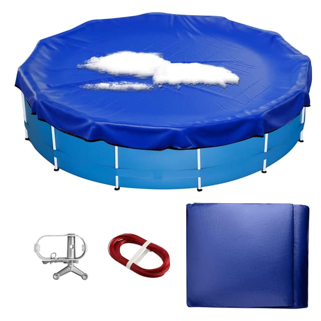Neuradical Pool Abdeckung Winter Rund für Aufstellpools, Poolabdeckplane oval mit Winde und Kabel, Ø4.8m Poolplane für Ø 366cm Pool Solar-Schwimmbadabdeckungen wasserdicht und Staubschutz 480 cm (Rund)