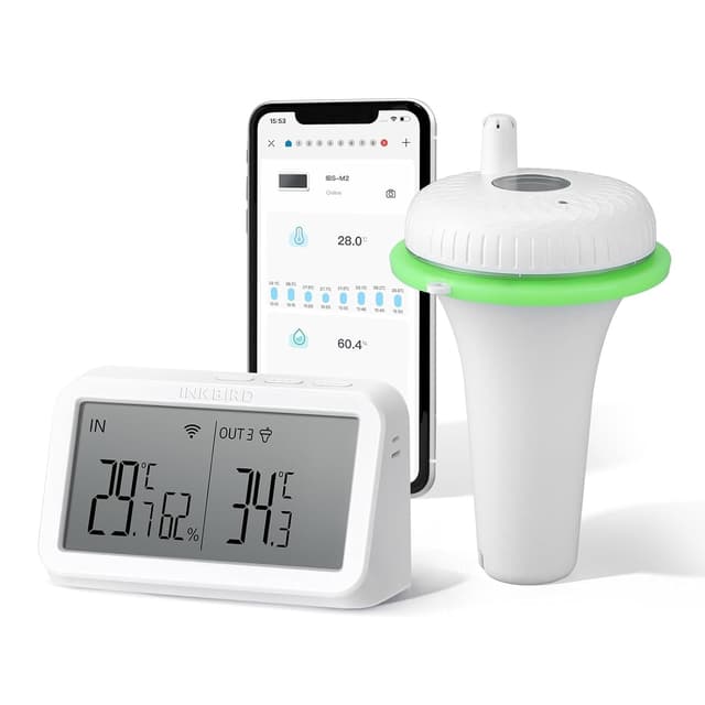 Inkbird Schwimmendes Pool thermometer mit IBS-M2 Wlan Gateway-Kombination, App Steuerung, 9 Kanal für Schwimmbad, Teich WLAN Poolthermometer