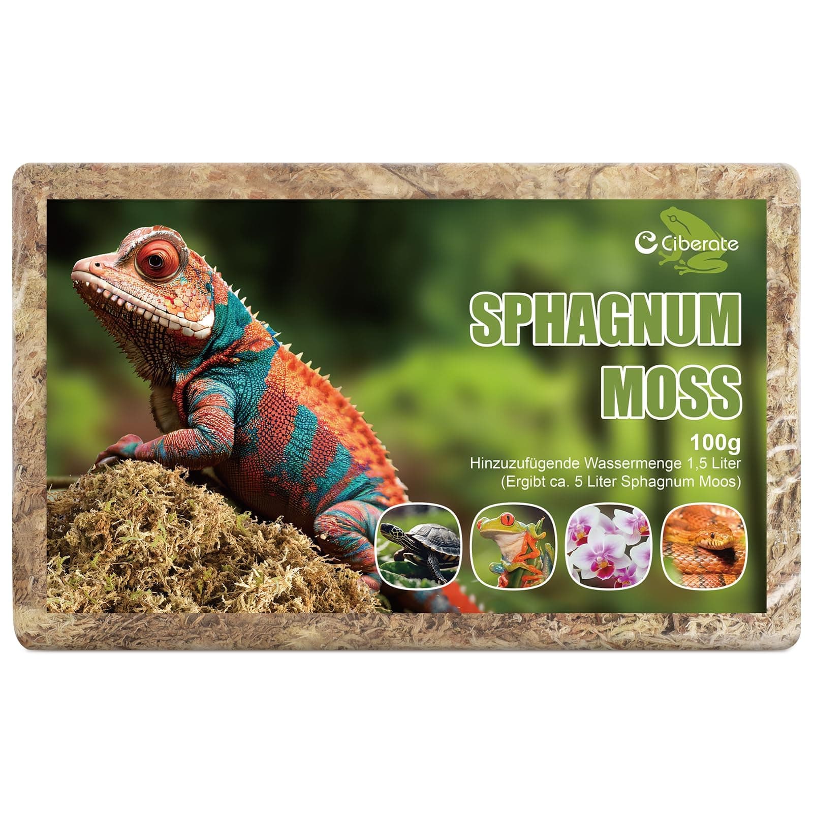 Ciberate Sphagnum Moos Terrarienmoos Ziegel für Terrarium, ideal für Reptilien Amphibien Schildkröten, Torfmoos für Orchideen und Zimmerpflanzen, 100g