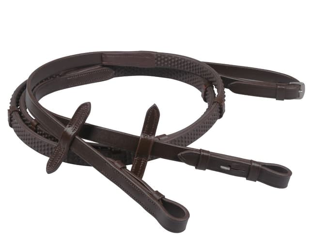 QHP Zügel rutschfeste Gummizügel Reitzügel mit Stegen und Blindschnallen (Full, BRAUN)